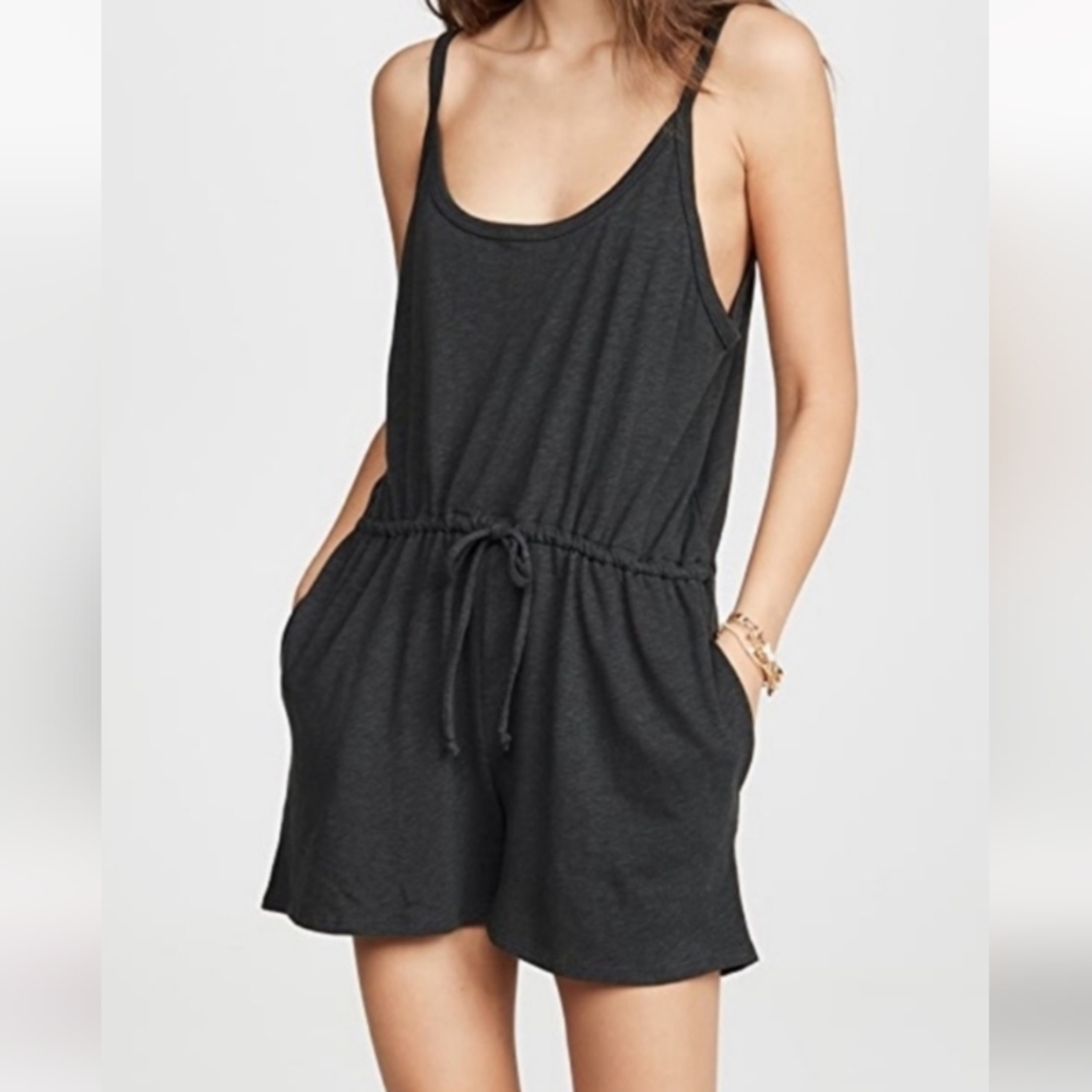 Spiritual Gangster New Moon Dark Gray Sleeveless romper Tie waist w pockets SM